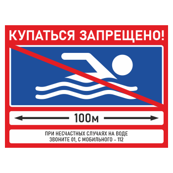 Знак «Купаться запрещено!», БВ-02 (металл, 400х300 мм)